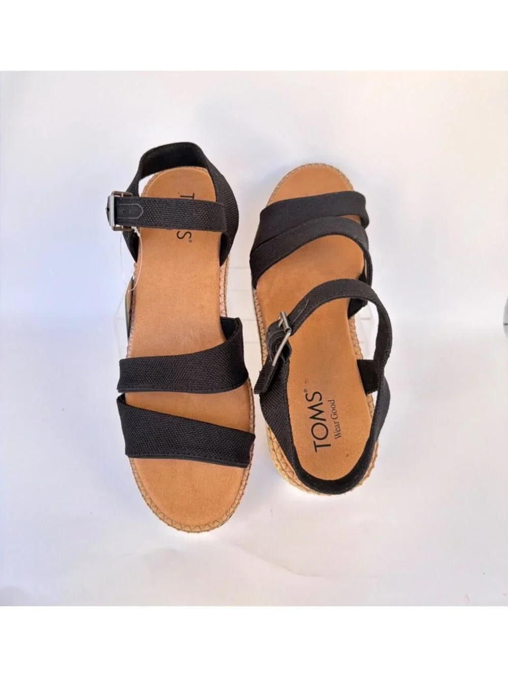 TOMS Darya Platforms Wedge Sandals Black Heavy Canvas Women Size 9